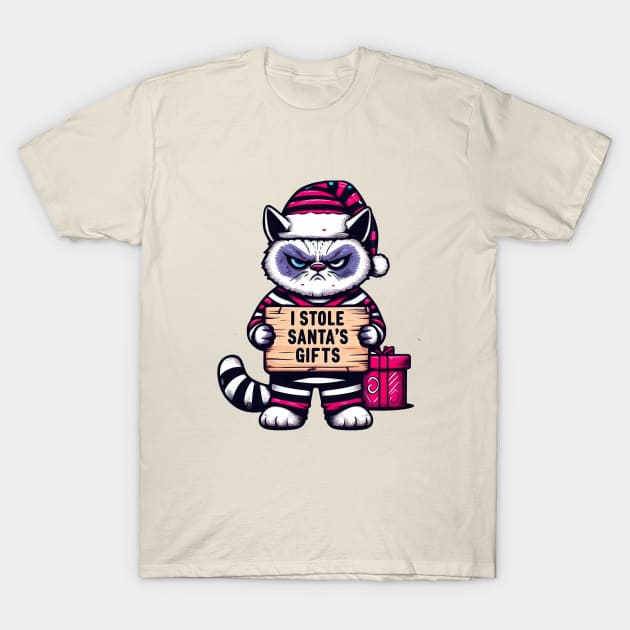 Grumpy Christmas Cat. Christmas Cat 2024 T-Shirt by BukovskyART